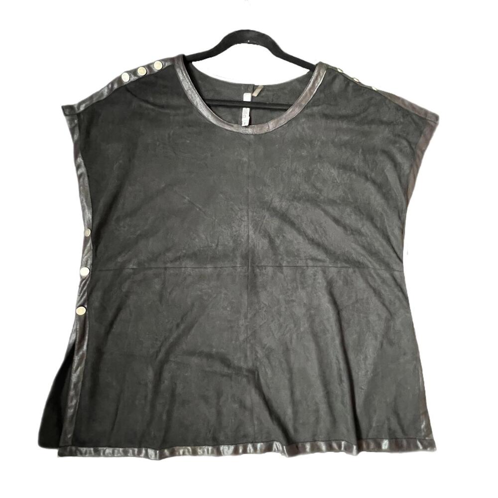 Miilla Oversized Faux Suede Black Faux Leather Trim Tunic - S